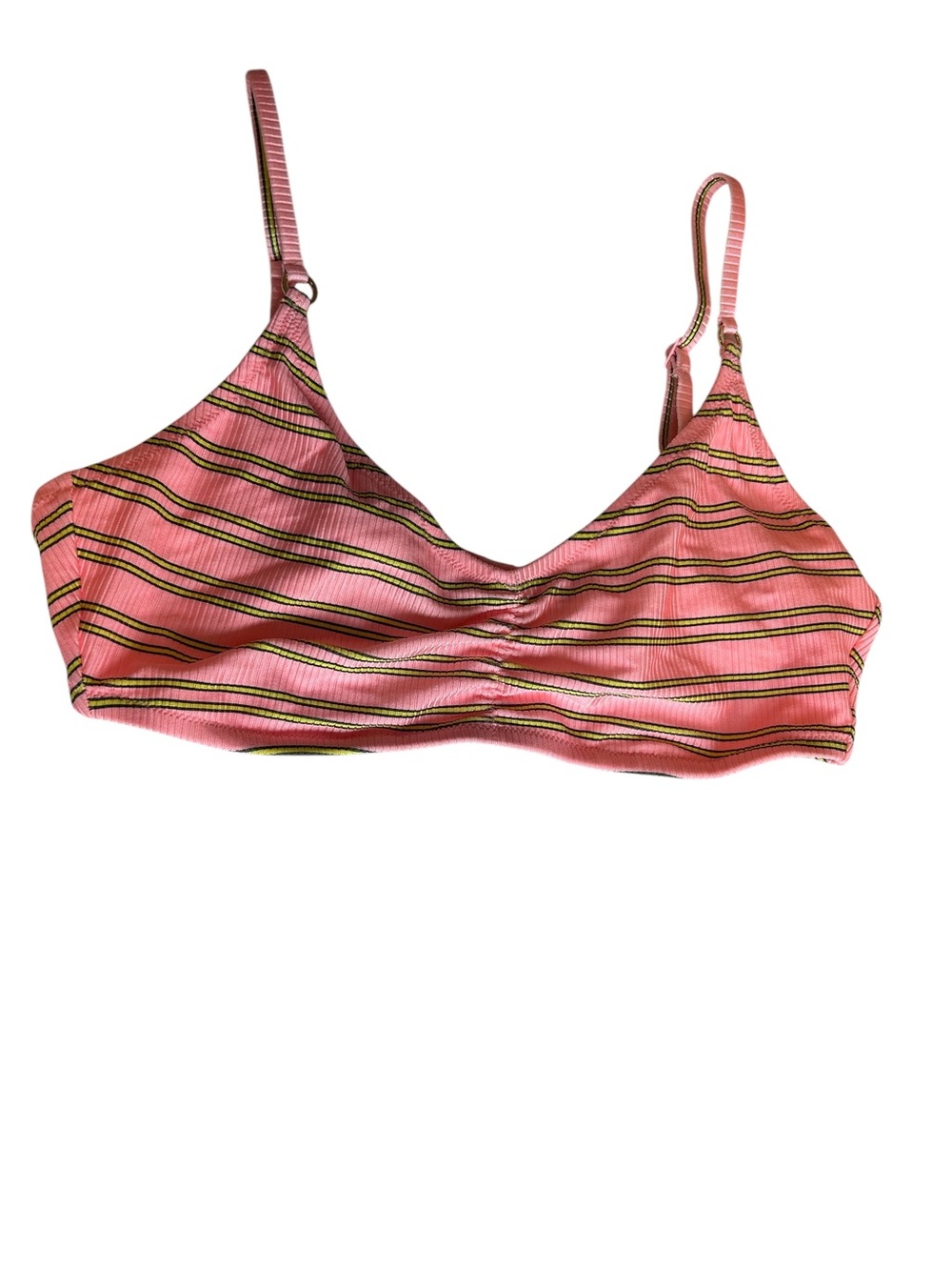 aerie Pink Ribbed Scoop Bralette with Black and Yellow Stripes